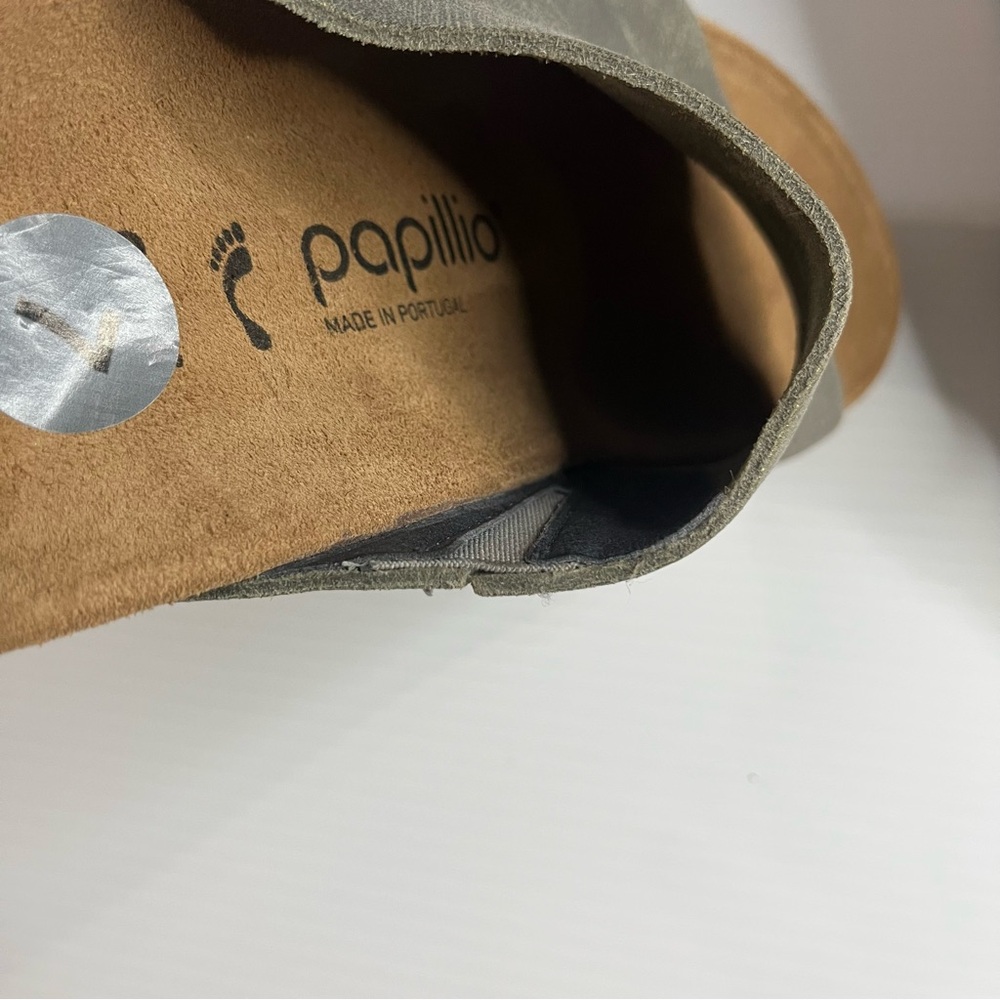Birkenstock New Papillio Namica Washed Metallic Stone Gold Suede Sz 7 Wedges - Picture 3 of 8